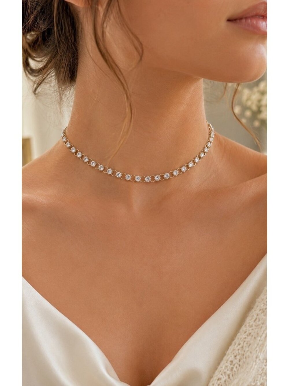 VTG Y2K The Limited Rhinestone Choker Necklace Gold Tone Romantic Adjustable